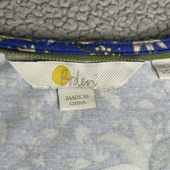 Boden Dress US Size 12 Blue Palm Trees Ruched V-Neck Pockets Swing Puff Sleeve - Picture 4 of 15